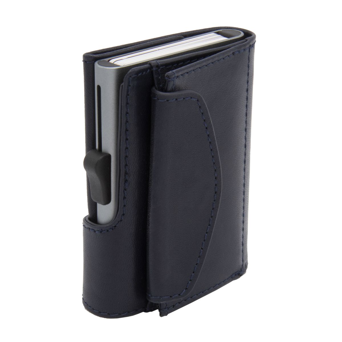 XL Aluminum Wallet with Genuine Leather and Coins Pocket - Blue Montana