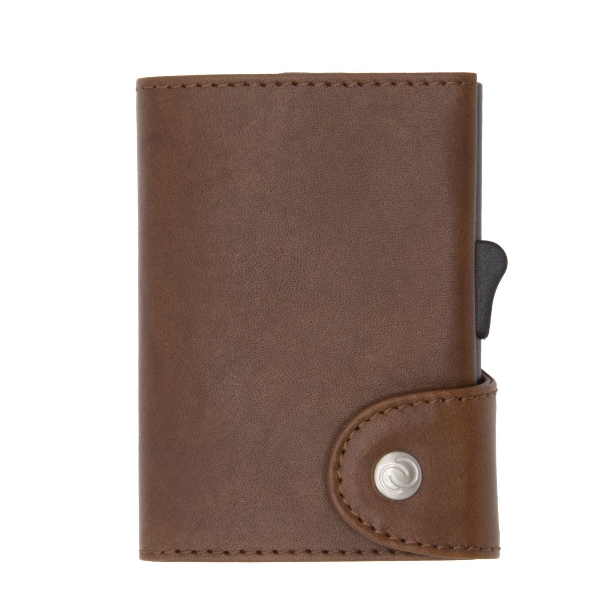 C-Secure XL Aluminum Wallet with Vegetable Genuine Leather and Coins Pocket - Brown