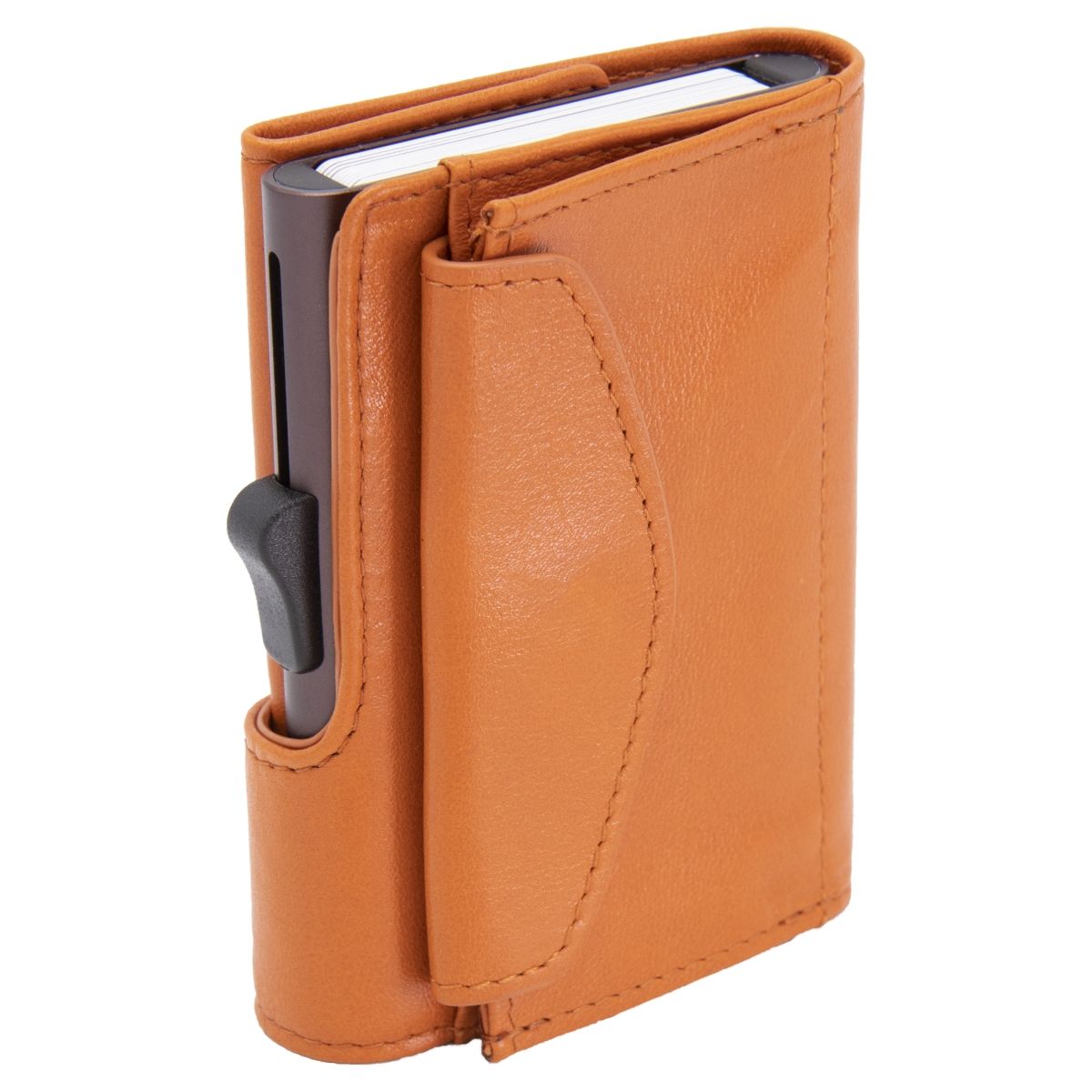 XL Aluminum Wallet with Genuine Leather and Coins Pocket - Arancio