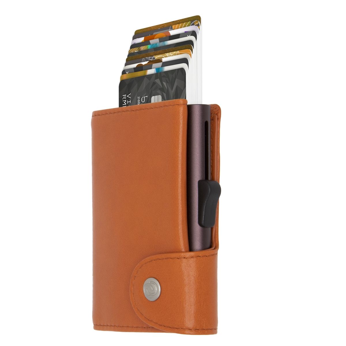 C-Secure XL Aluminum Wallet with Genuine Leather - Chestnut Brown