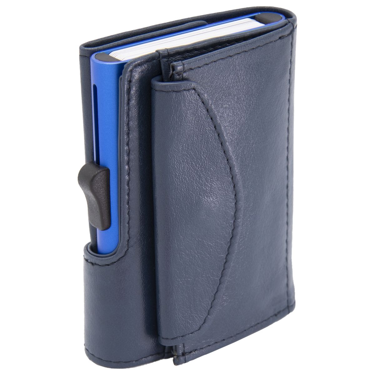 XL Aluminum Wallet with Genuine Leather and Coins Pocket - Blue