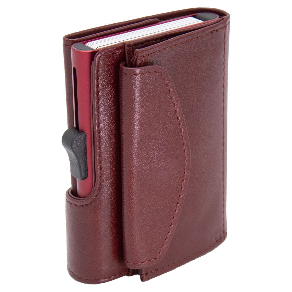 XL Aluminum Wallet with Genuine Leather and Coins Pocket - Red