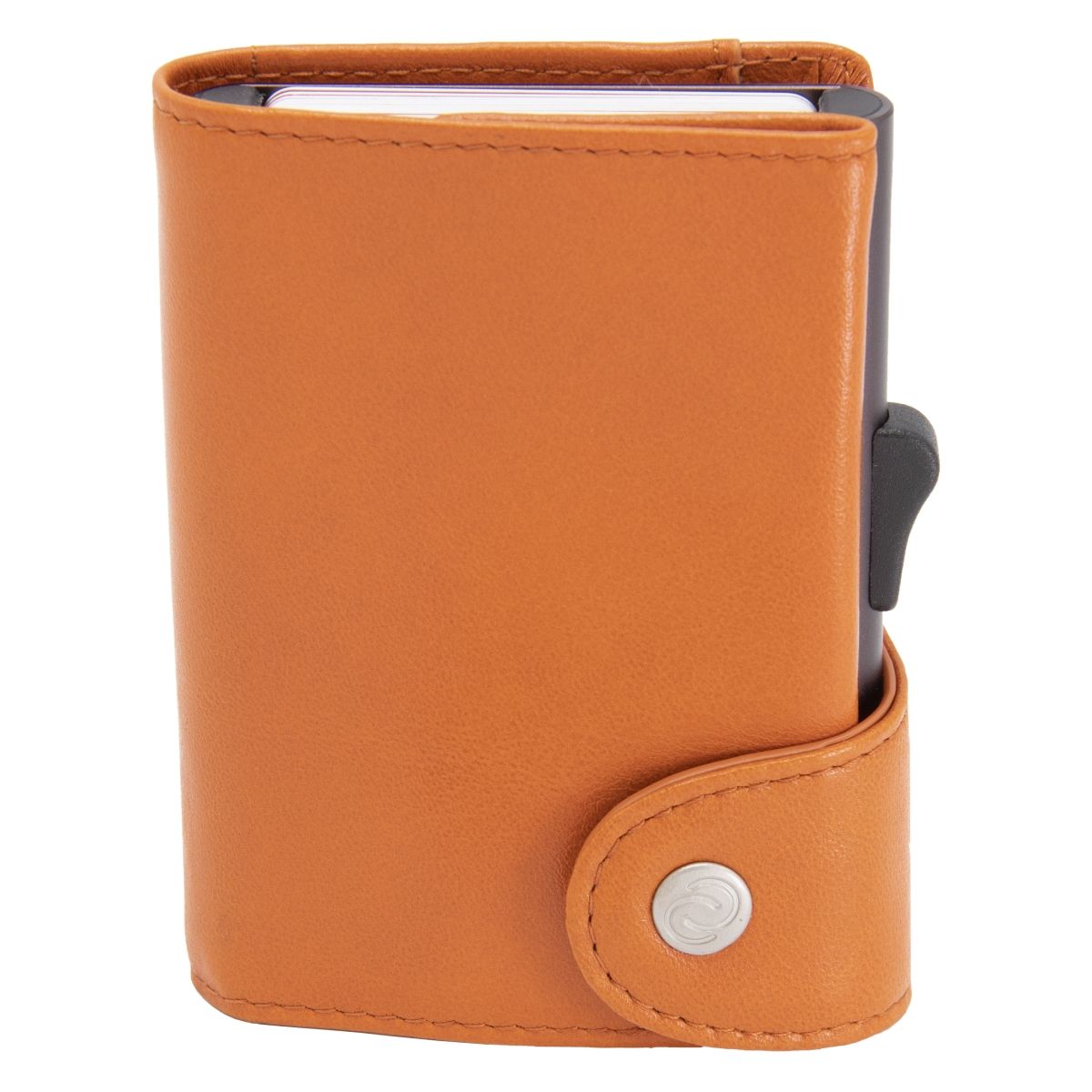 C-Secure XL Aluminum Wallet with Genuine Leather and Coins Pocket - Arancio