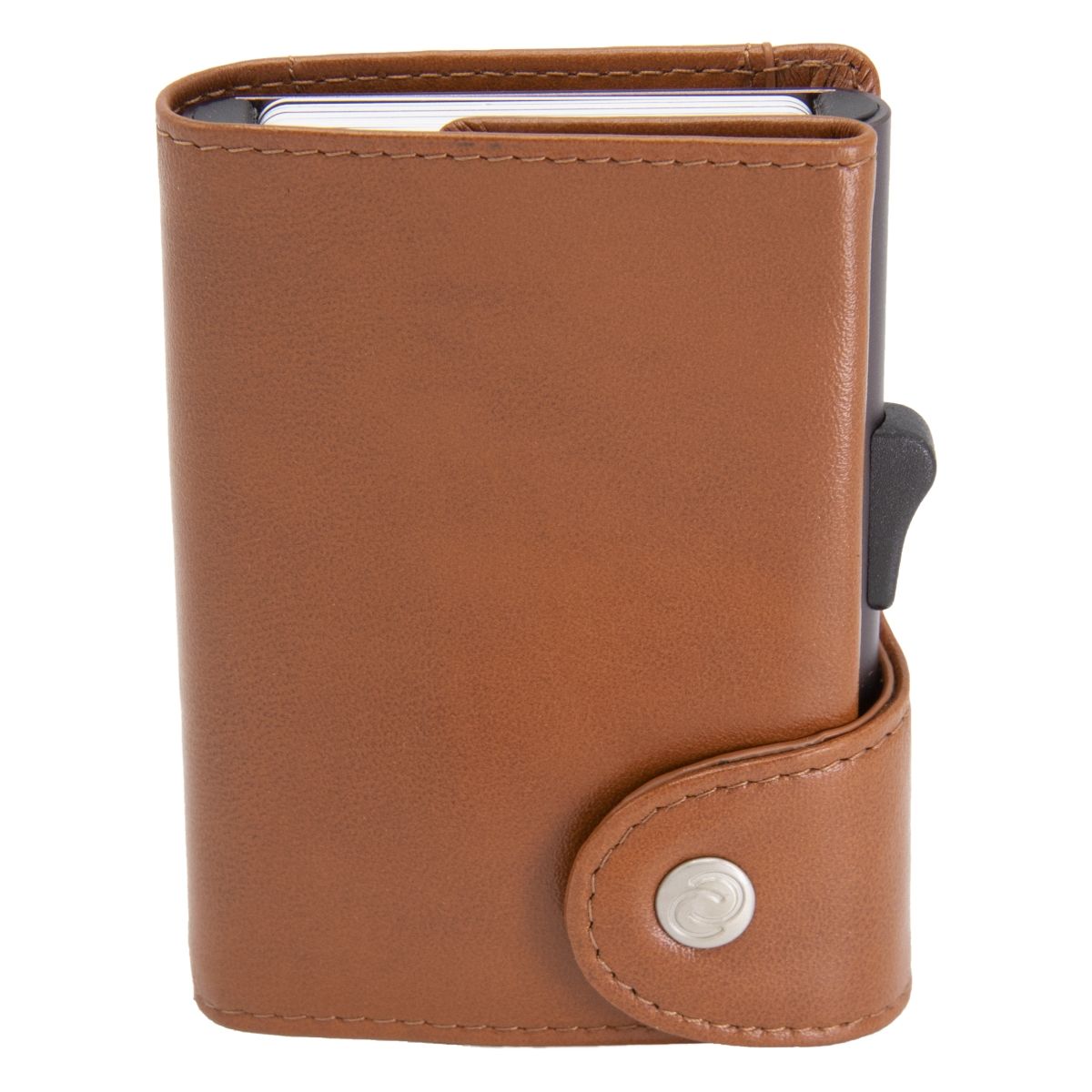 C-Secure XL Aluminum Card Holder with PU Leather - Brown