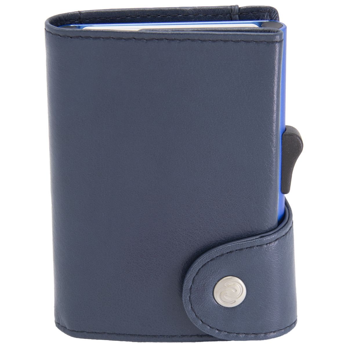 C-Secure ארנק אלומיניום XL בשילוב עור איטלקי עם תא למטבעות - כחול
