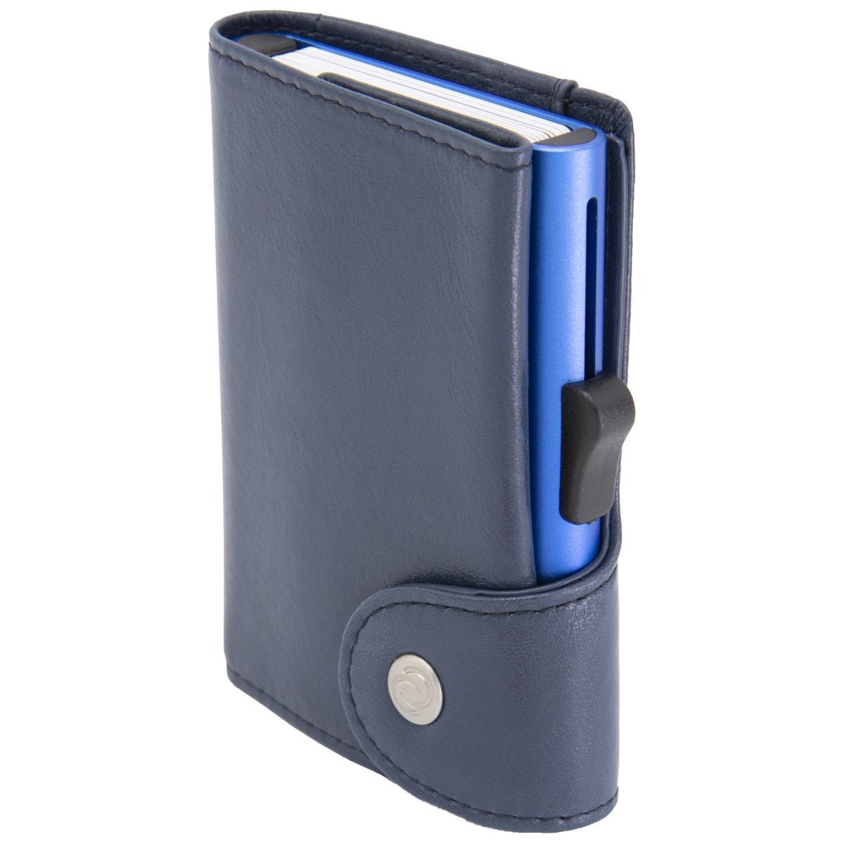 C-Secure XL Aluminum Card Holder with Genuine Leather - Blue