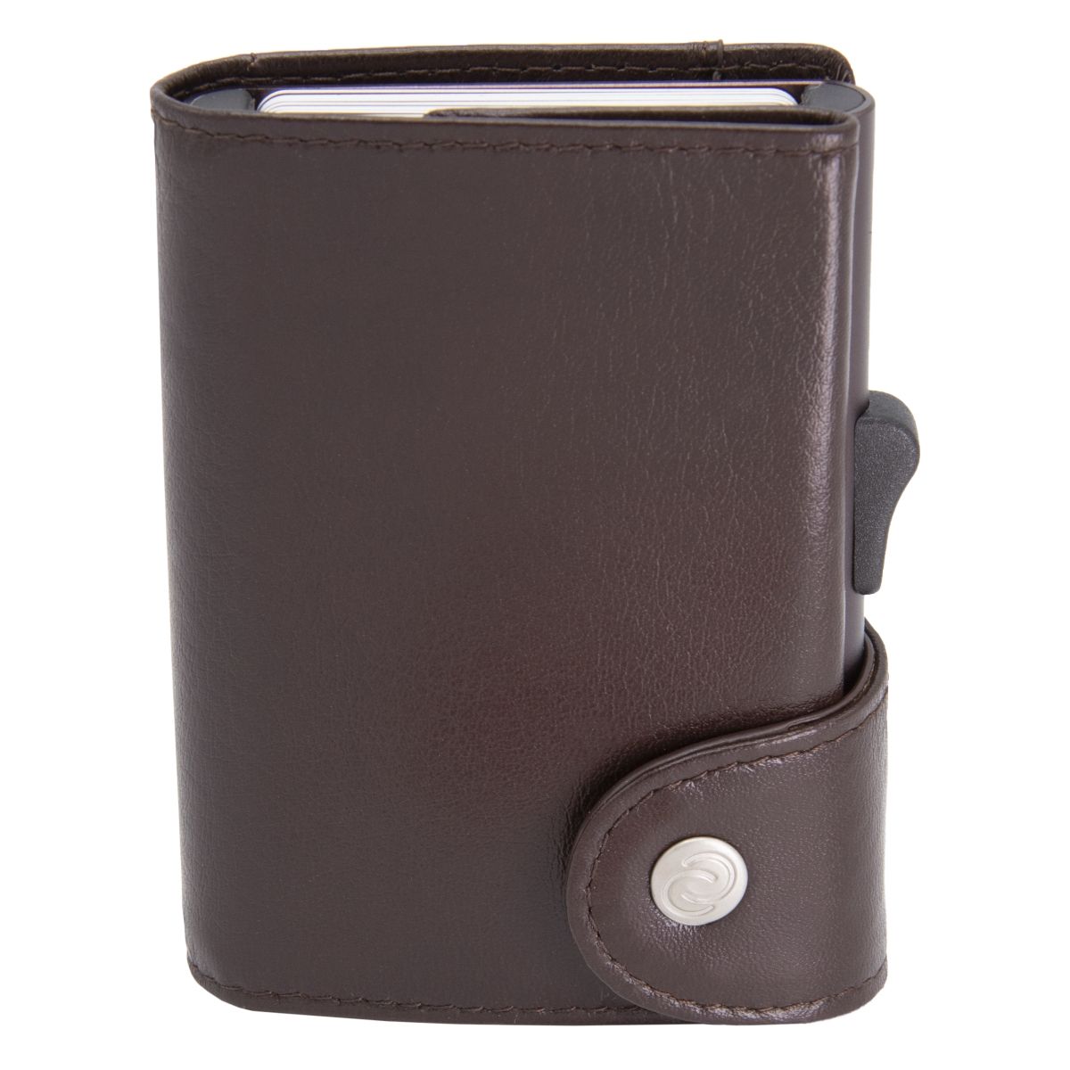 C-Secure XL Aluminum Wallet with Genuine Leather and Coins Pocket - Mogano Brown