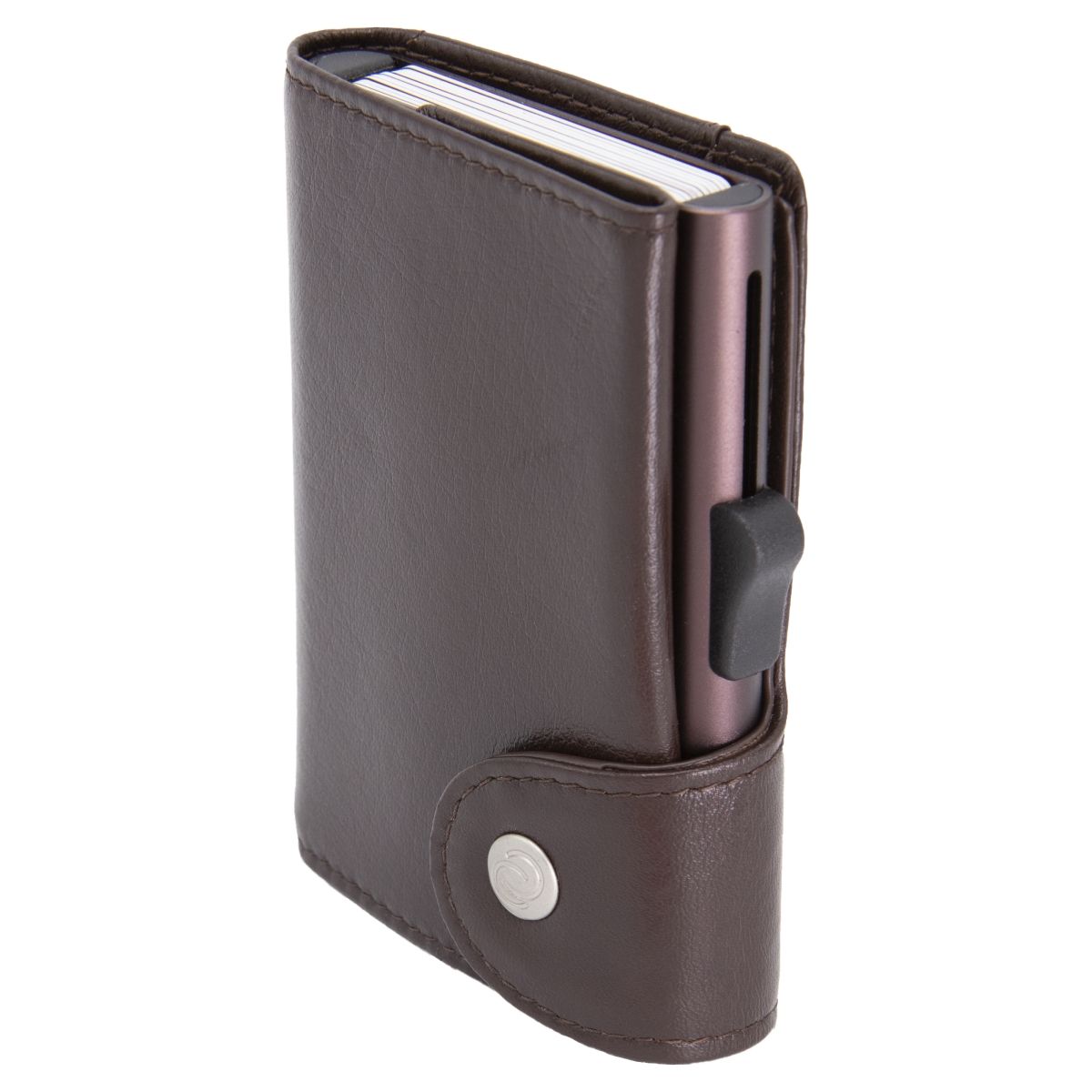 C-Secure XL Aluminum Wallet with Genuine Leather and Coins Pocket - Mogano Brown