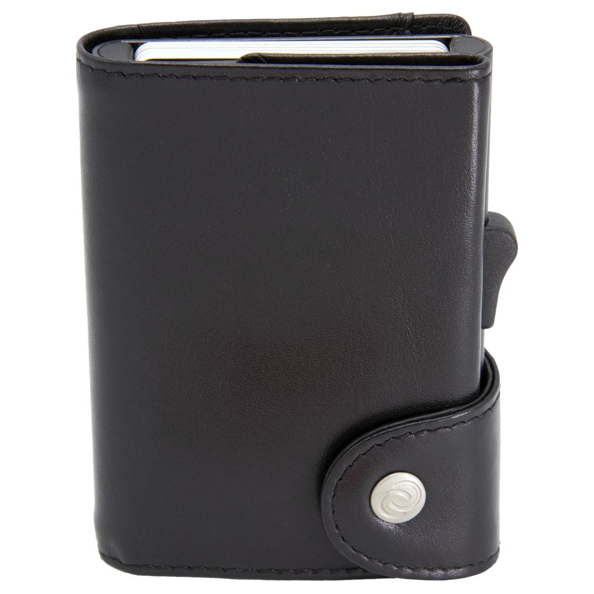 C-Secure XL Aluminum Wallet with Genuine Leather and Coins Pocket - Black