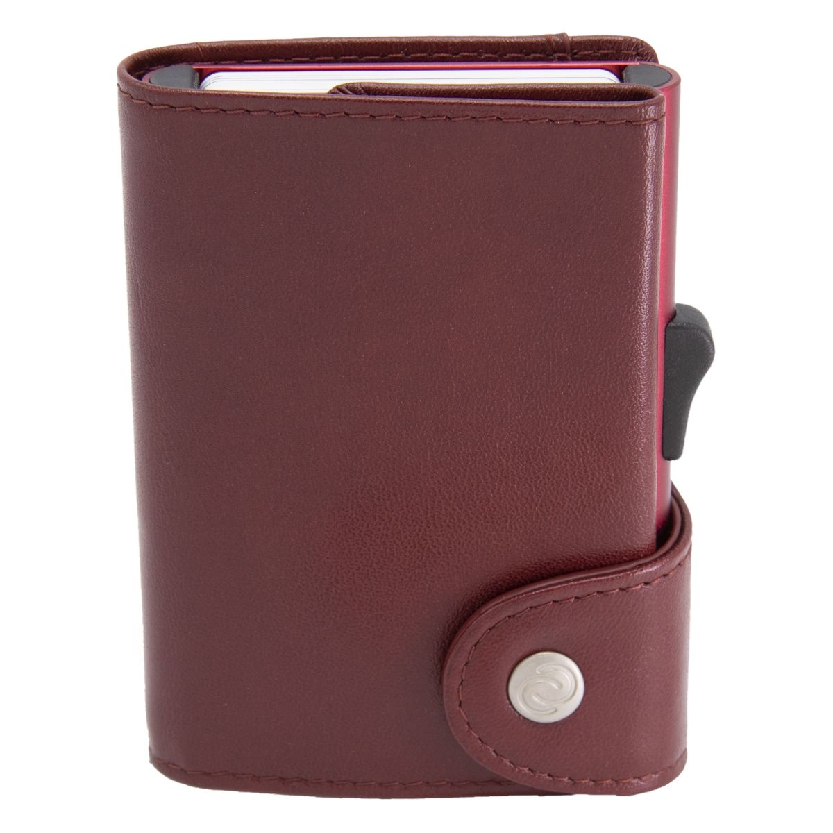 C-Secure XL Aluminum Wallet with Genuine Leather and Coins Pocket - Red