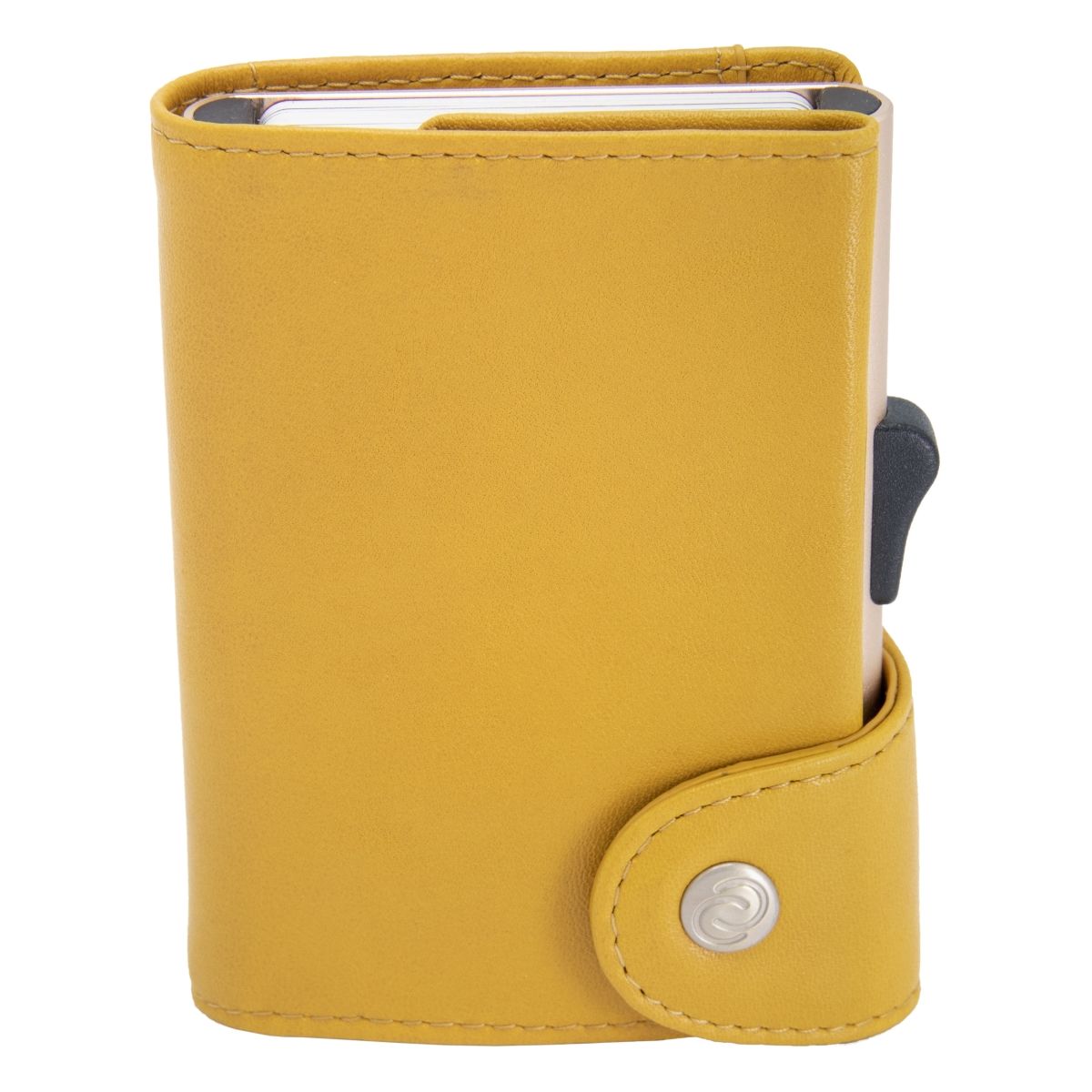 C-Secure ארנק אלומיניום XL בשילוב עור איטלקי עם תא למטבעות - צהוב חרדל