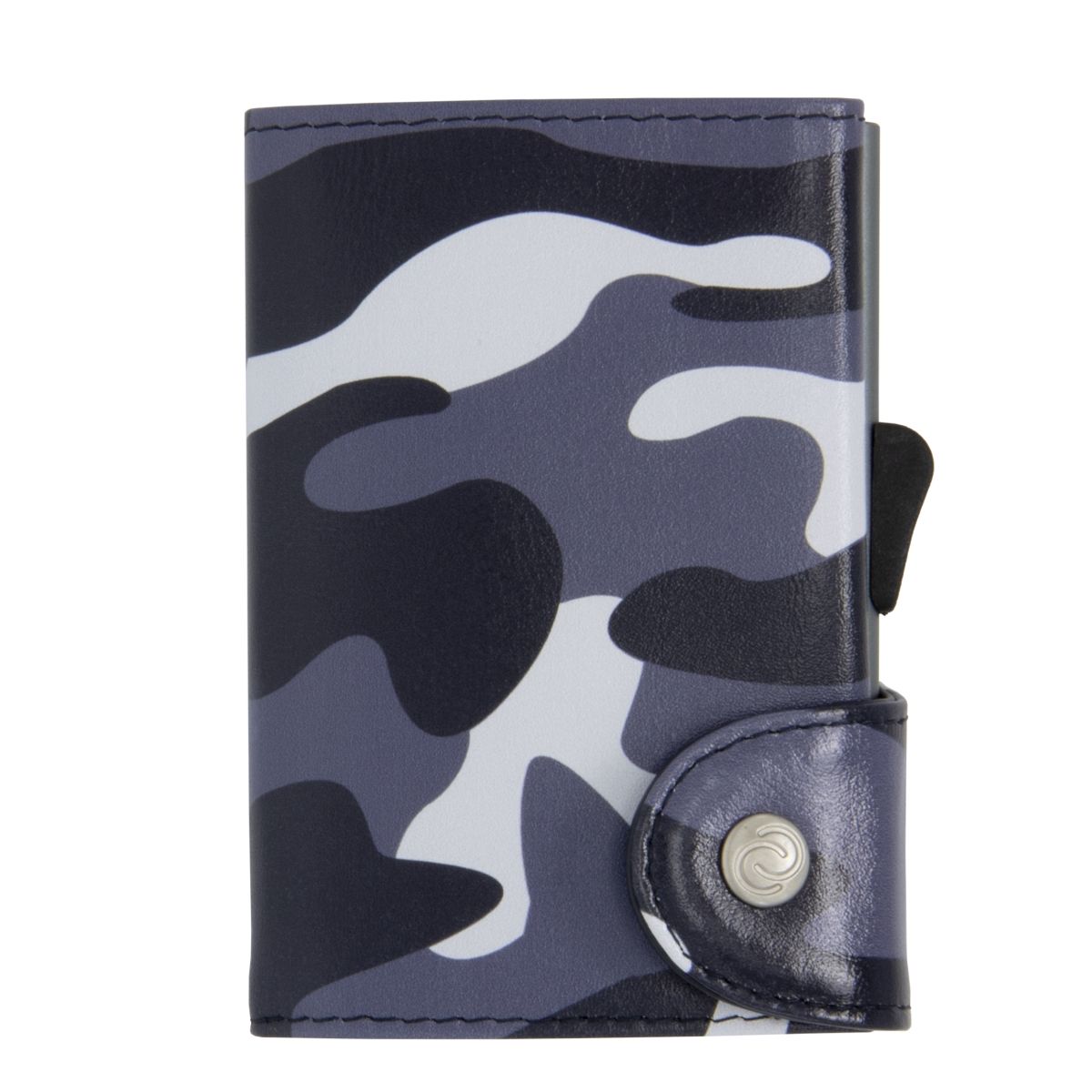 C-Secure Aluminum Card Holder with Genuine Leather - Camo Black