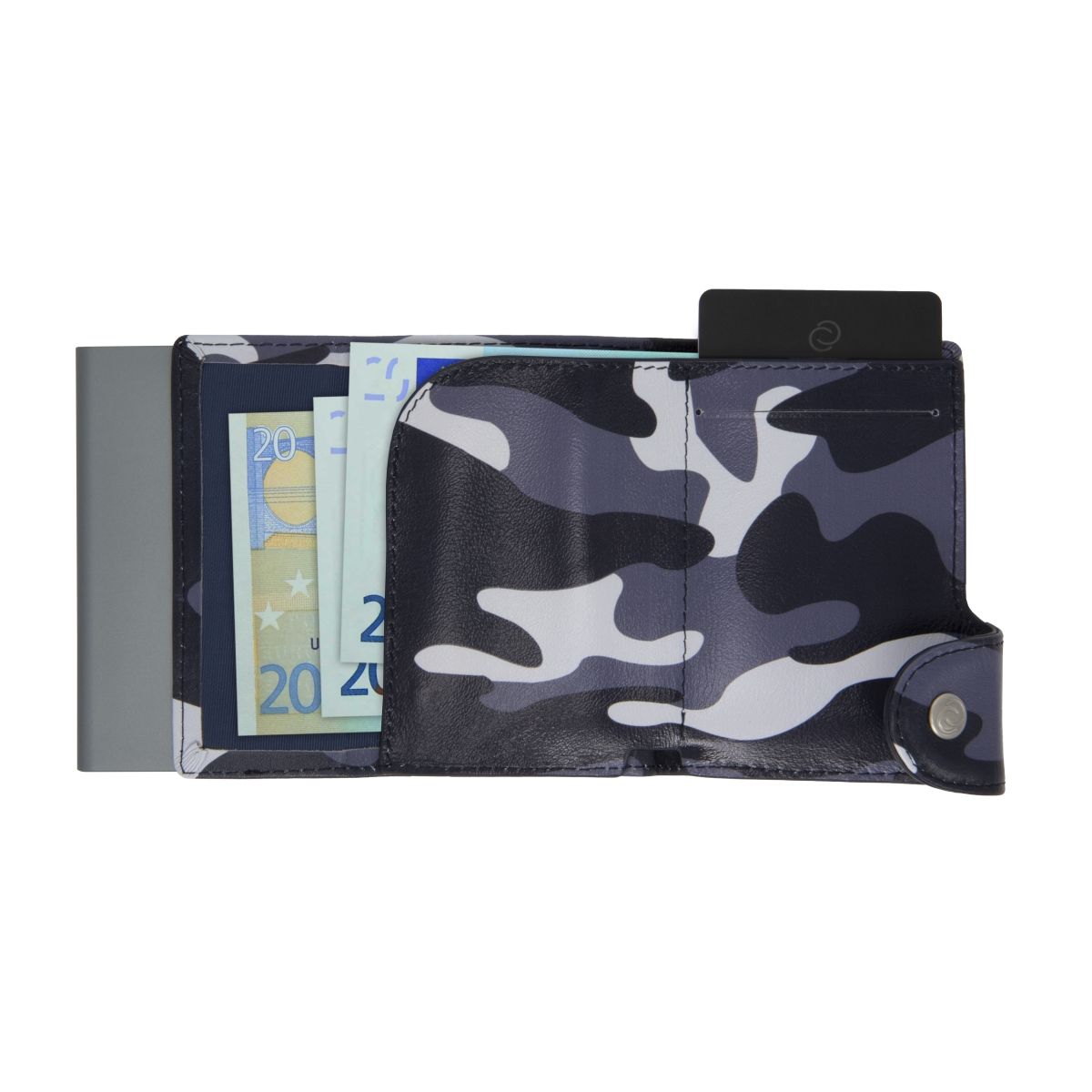 C-Secure Aluminum Card Holder with Genuine Leather - Camo Black