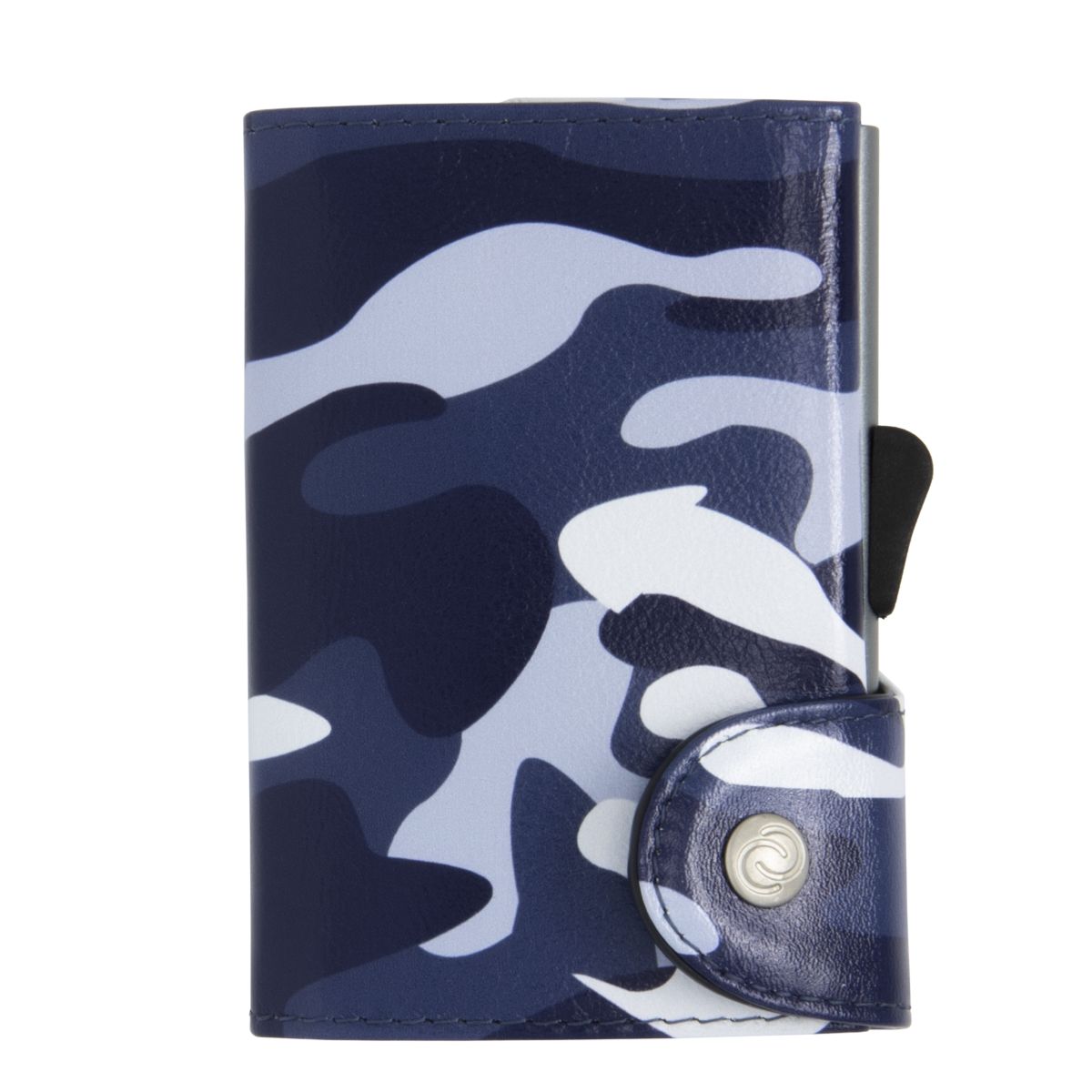 C-Secure Aluminum Card Holder with Genuine Leather - Camo Blue