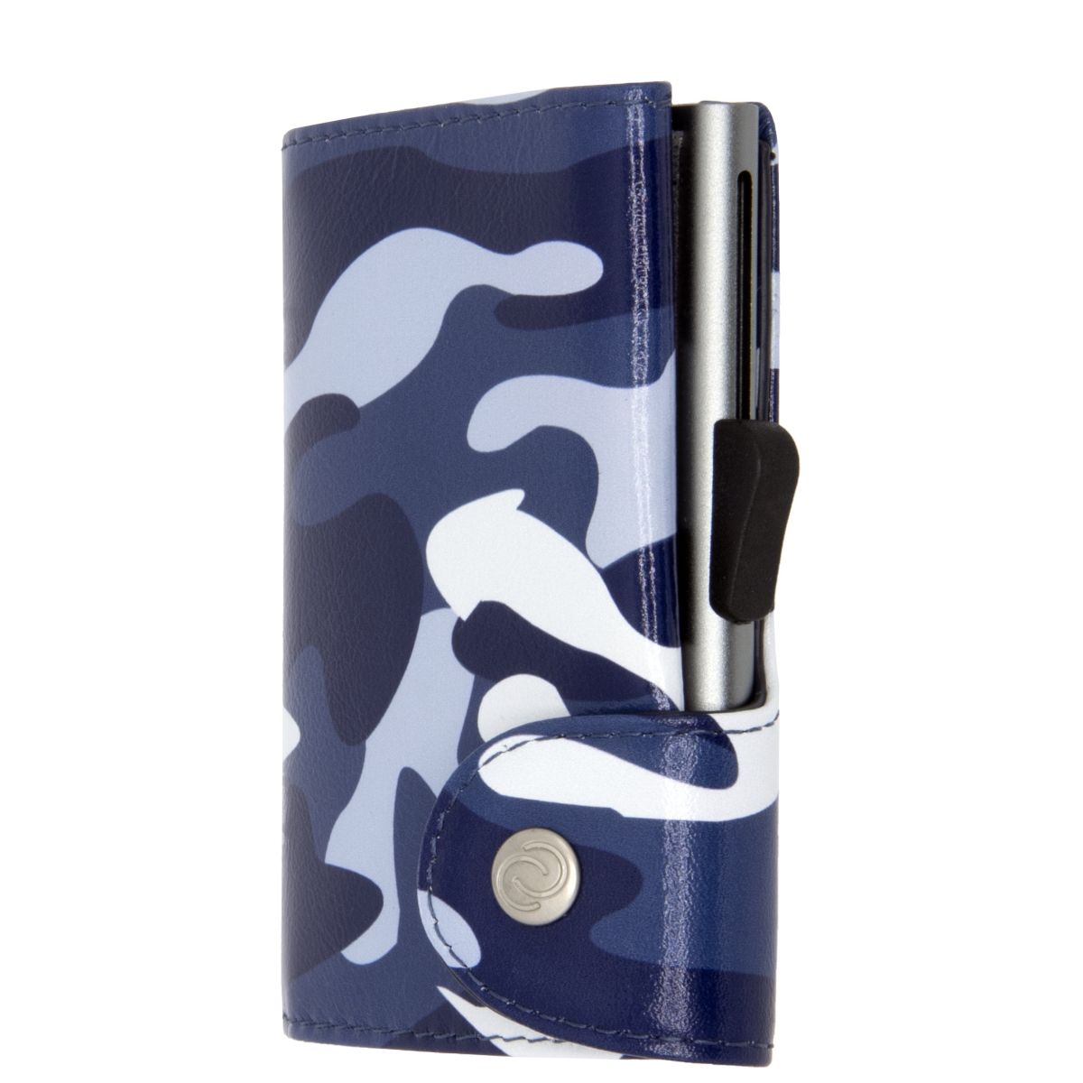 C-Secure Aluminum Card Holder with Genuine Leather - Camo Blue