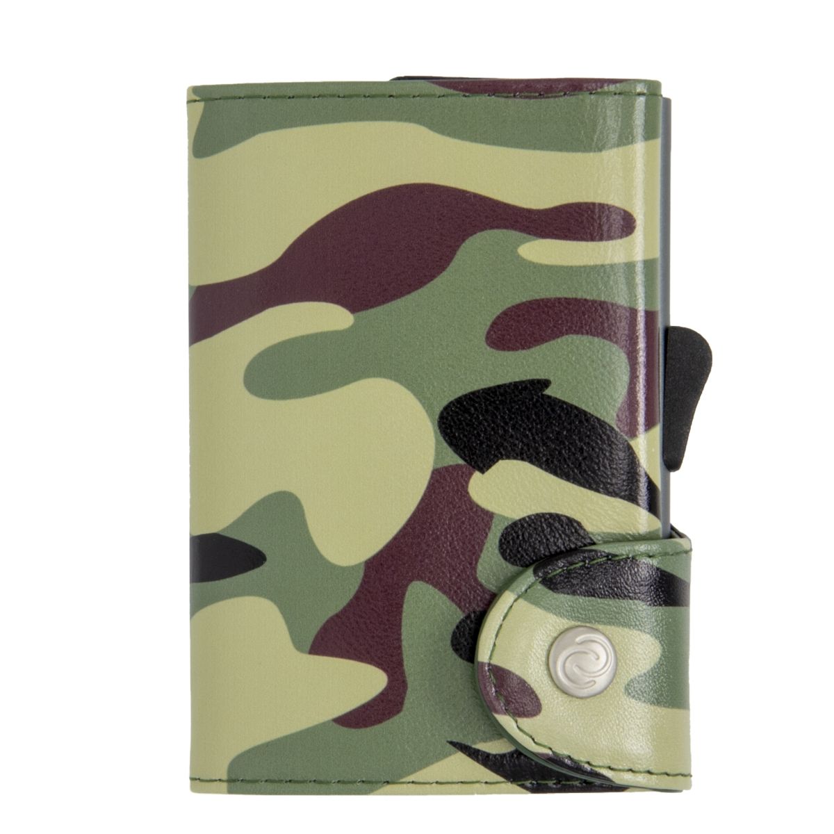 C-Secure Aluminum Card Holder with Genuine Leather - Camo Green