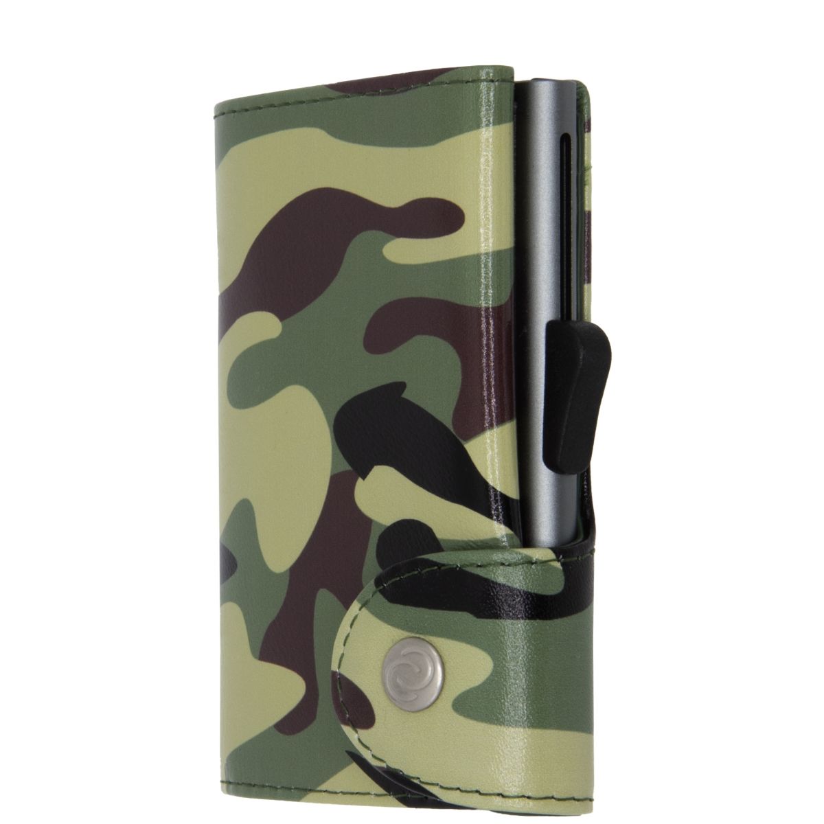 C-Secure Aluminum Card Holder with Genuine Leather - Camo Green