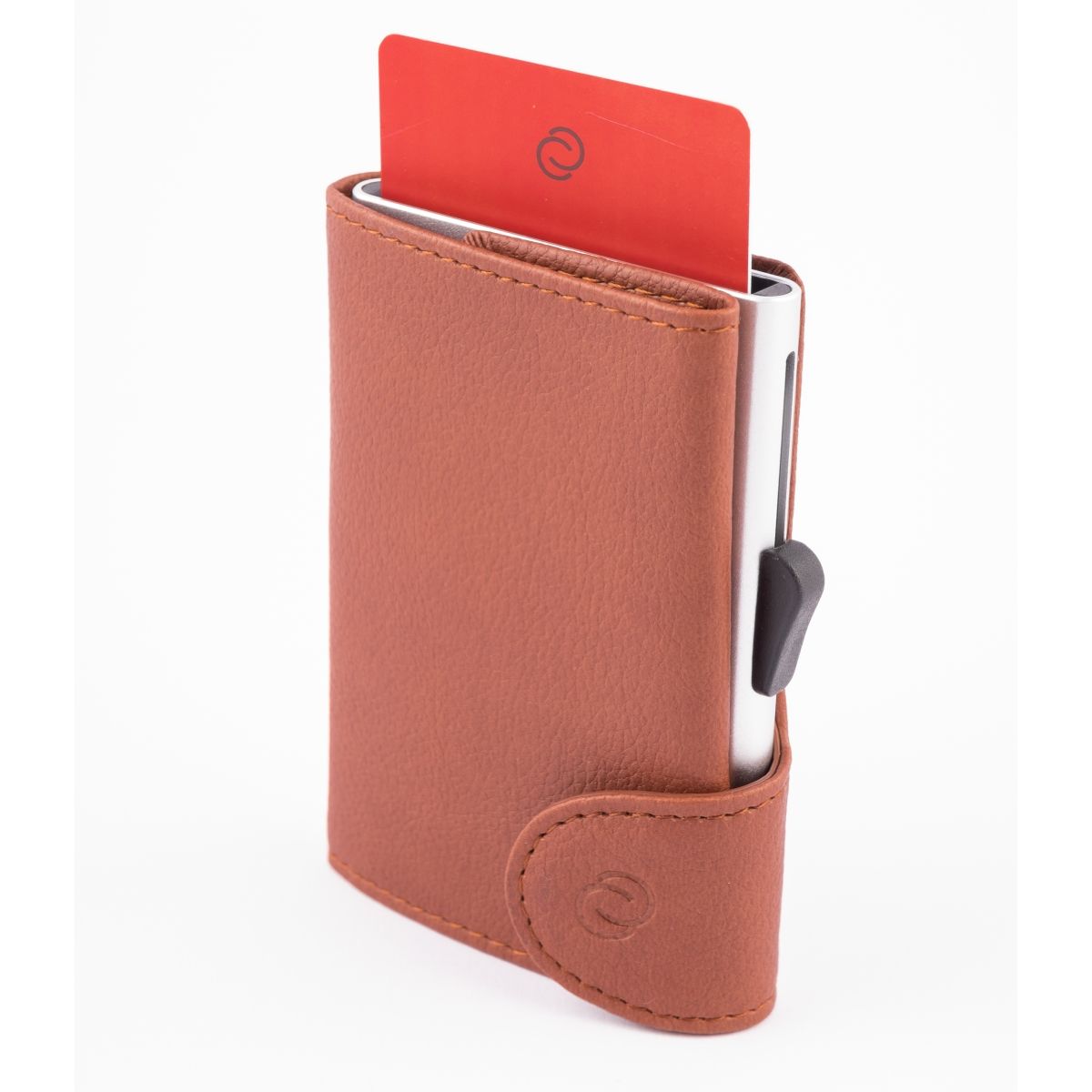 C-Secure Aluminum Card Holder with PU Leather - Light Brown