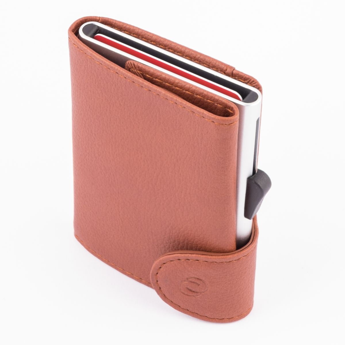 C-Secure Aluminum Card Holder with PU Leather - Light Brown