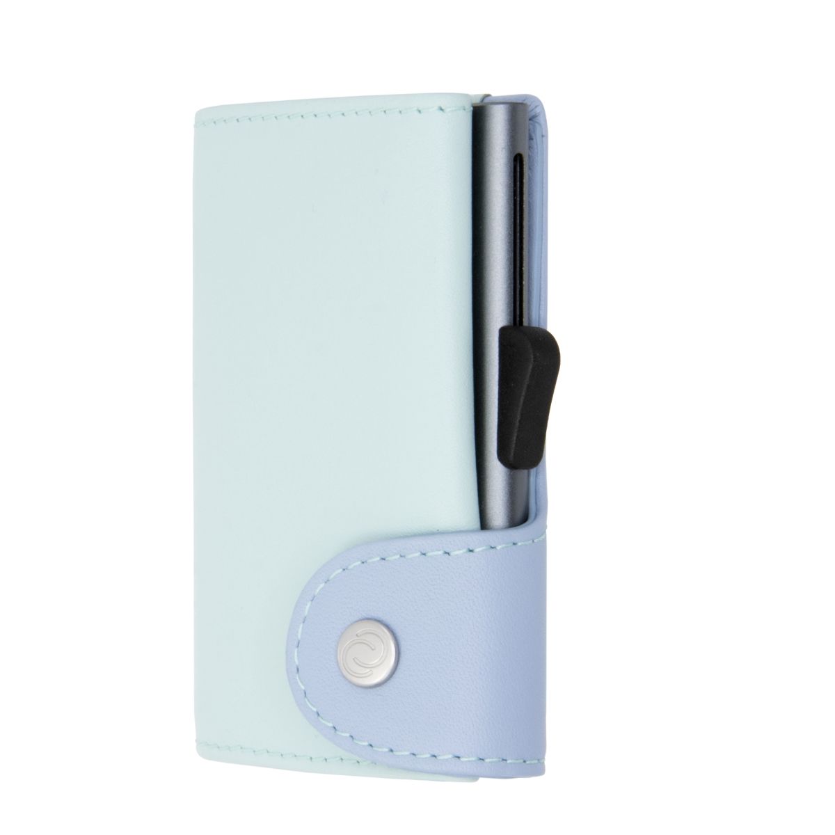 C-Secure Aluminum Card Holder with Genuine Leather and Coin Pouch - Aqua/Ice
