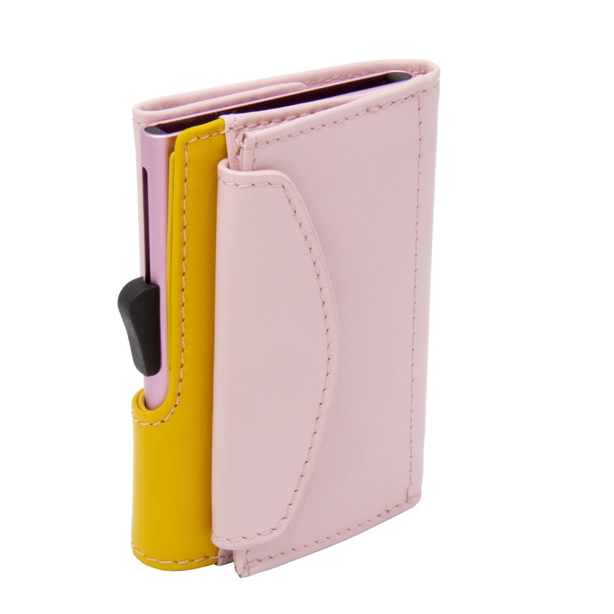 C-Secure Aluminum Card Holder with Genuine Leather and Coin Pouch - Blush/Saffron