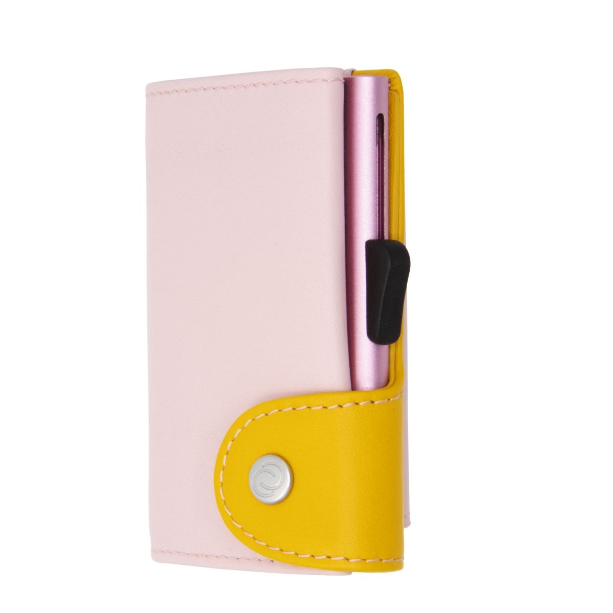 C-Secure Aluminum Card Holder with Genuine Leather and Coin Pouch - Blush/Saffron