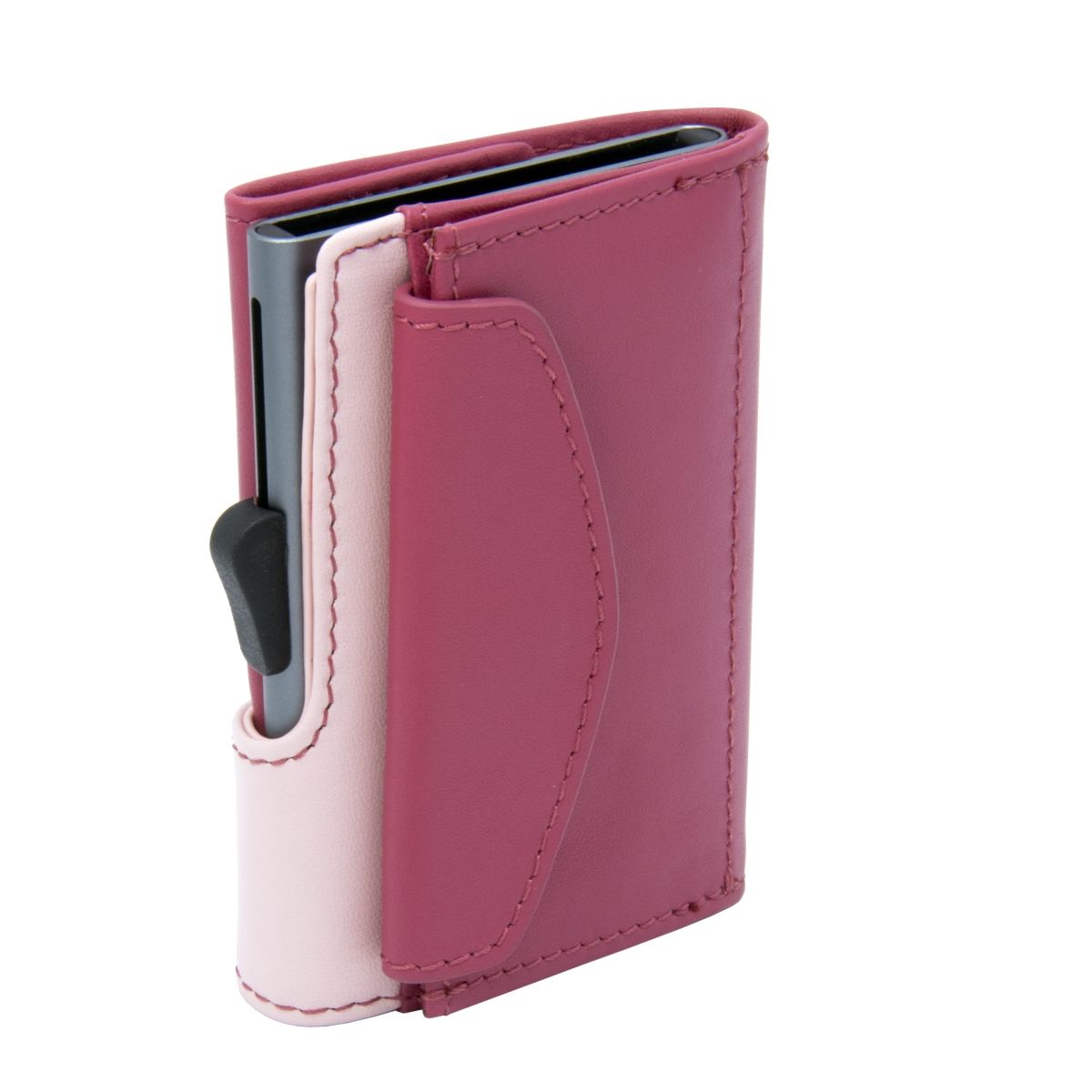 C-Secure Aluminum Card Holder with Genuine Leather and Coin Pouch - Cherry/Blush