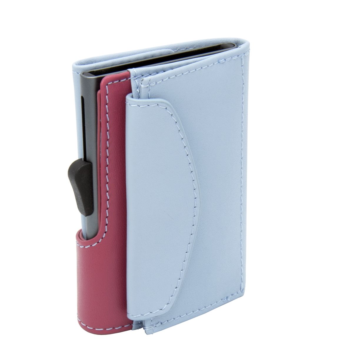 C-Secure Aluminum Card Holder with Genuine Leather and Coin Pouch - Ice/Cherry