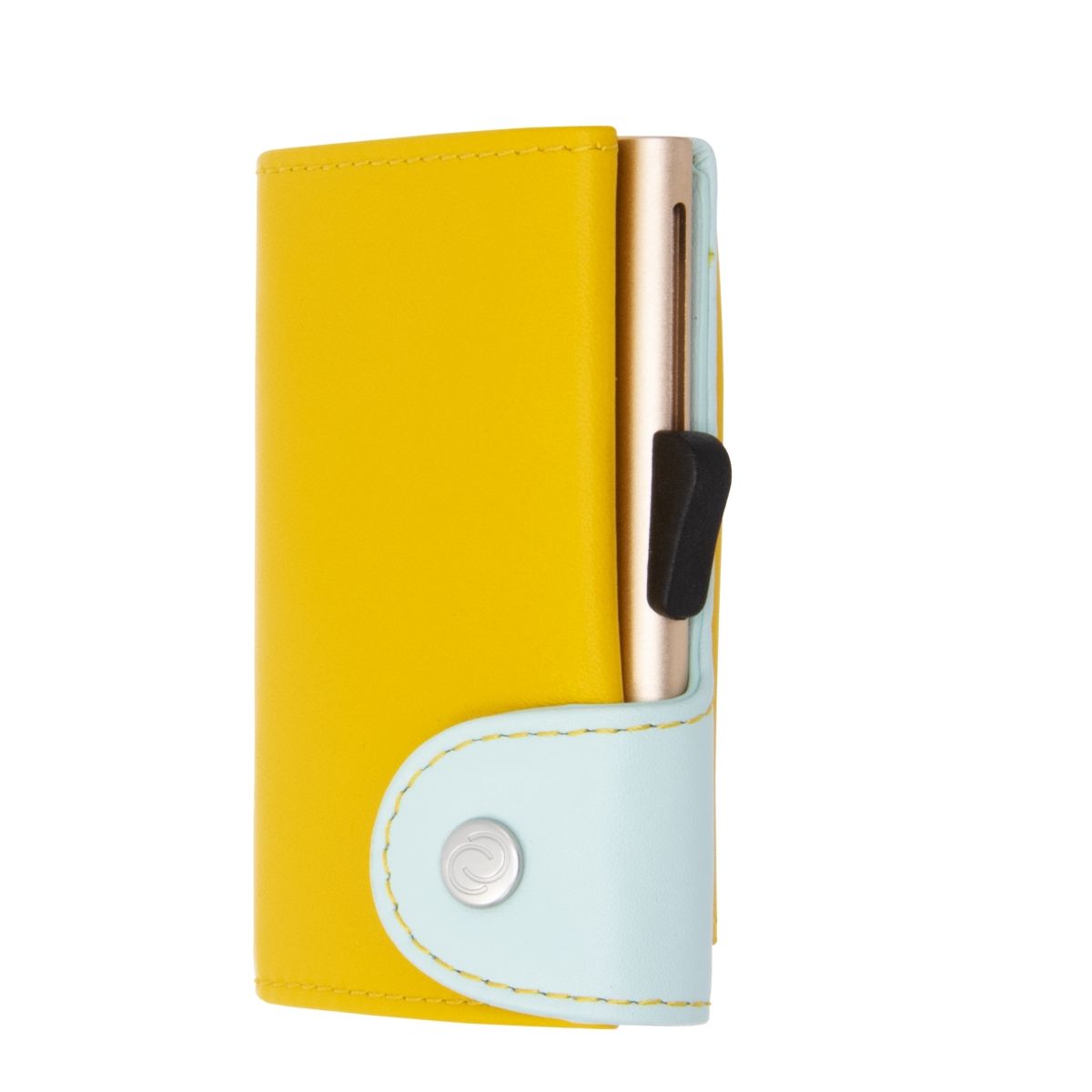 Aluminum Card Holder with Genuine Leather and Coin Pouch - Saffron/Aqua