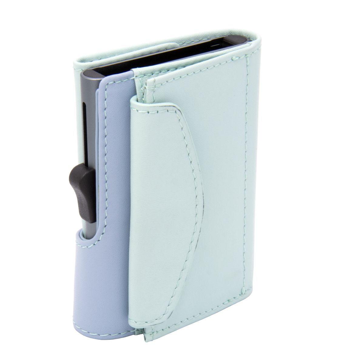 XL Aluminum Wallet with Genuine Leather and Coins Pocket - Aqua/Ice
