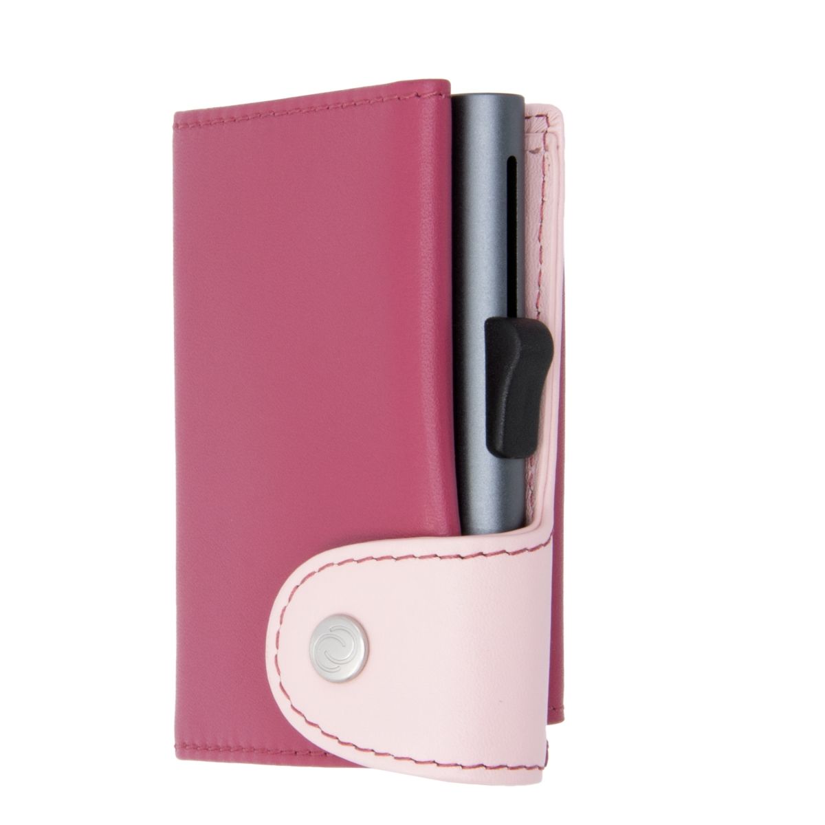 C-Secure XL Aluminum Wallet with Genuine Leather and Coins Pocket - Cherry/Blush