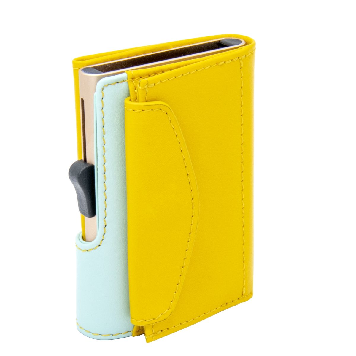 C-Secure XL Aluminum Wallet with Genuine Leather and Coins Pocket - Saffron/Aqua