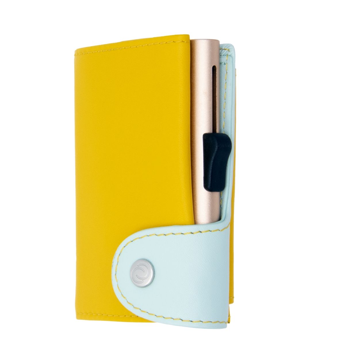 C-Secure XL Aluminum Wallet with Genuine Leather and Coins Pocket - Saffron/Aqua