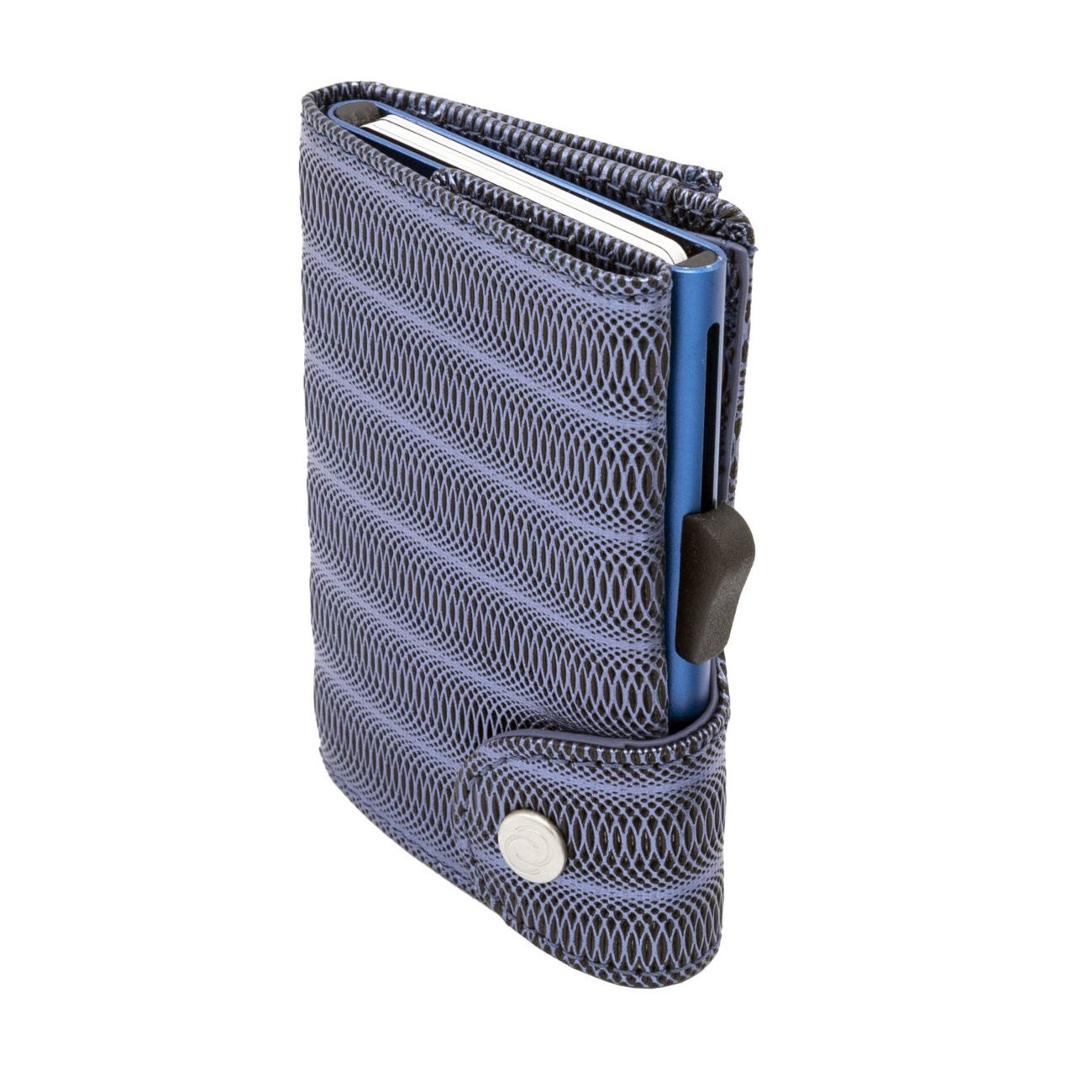 Aluminum Card Holder with Genuine Leather and Coin Pouch - Metallic Blue