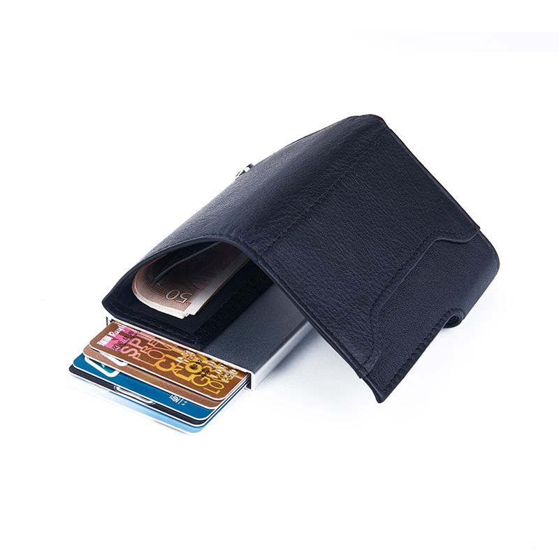 C-Secure Aluminum Card Holder with PU Leather - Grey