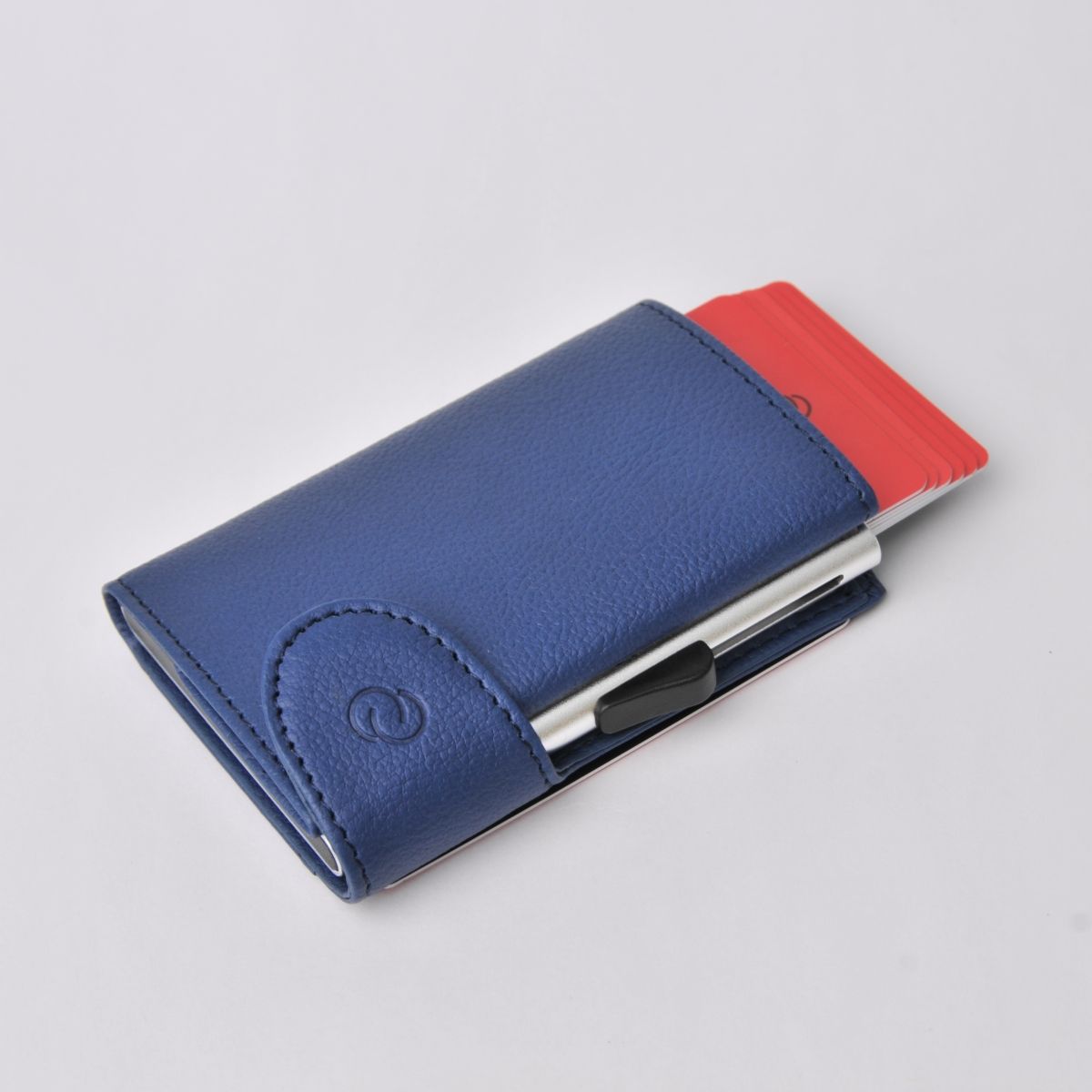 C-Secure Aluminum Card Holder with Genuine Leather - Blue