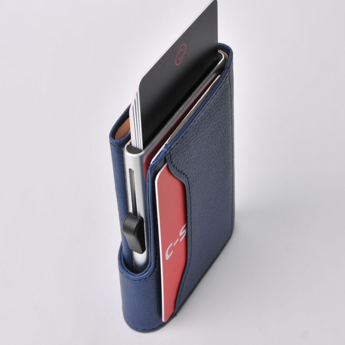 C-Secure Aluminum Card Holder with Genuine Leather - Blue Marino