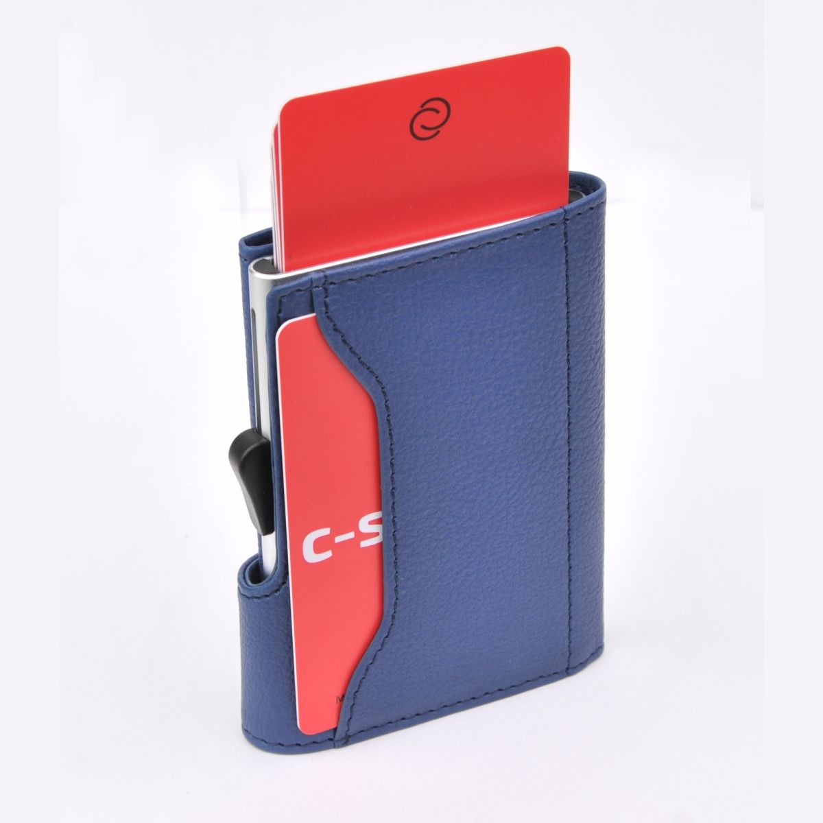 C-Secure Aluminum Card Holder with Genuine Leather - Blue