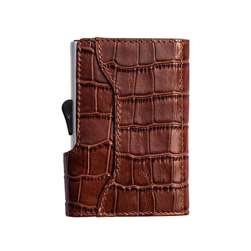 C-Secure Aluminum Card Holder with Genuine Leather - Croco Brown