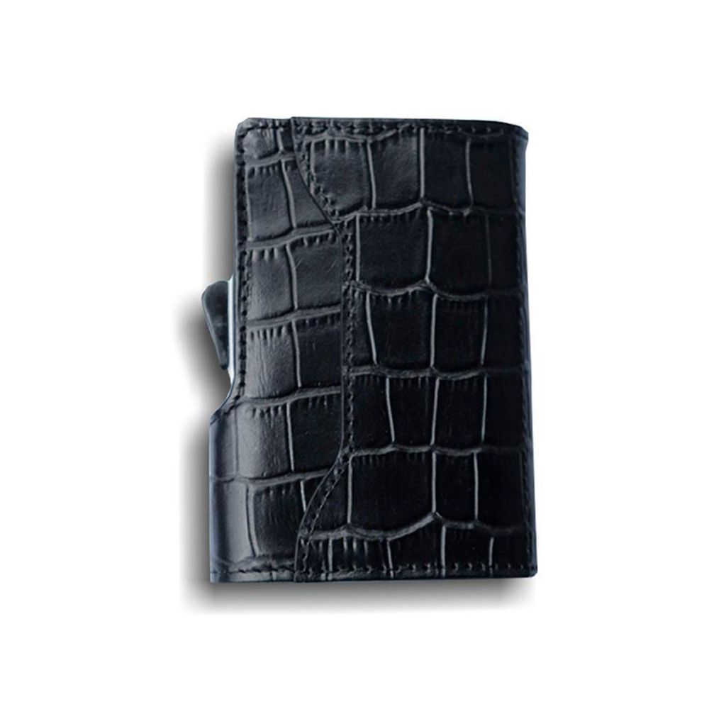 C-Secure Aluminum Card Holder with Genuine Leather - Croco Black