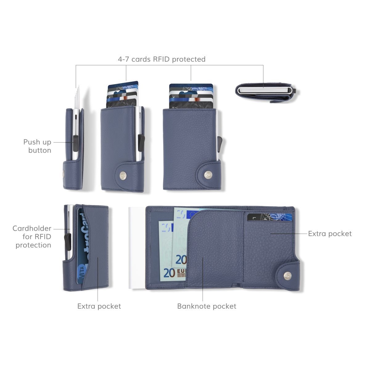 C-Secure Aluminum Card Holder with Genuine Leather - Blue Montana