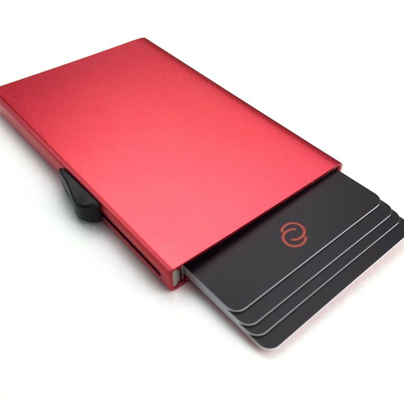 C-Secure Slim Aluminum Card Holder with Money Clip - Red