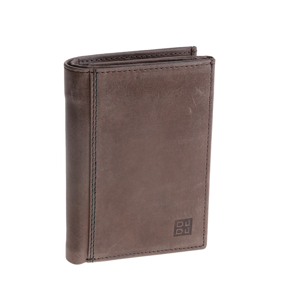 DuDu Vertical vintage leather wallet - Dark Brown