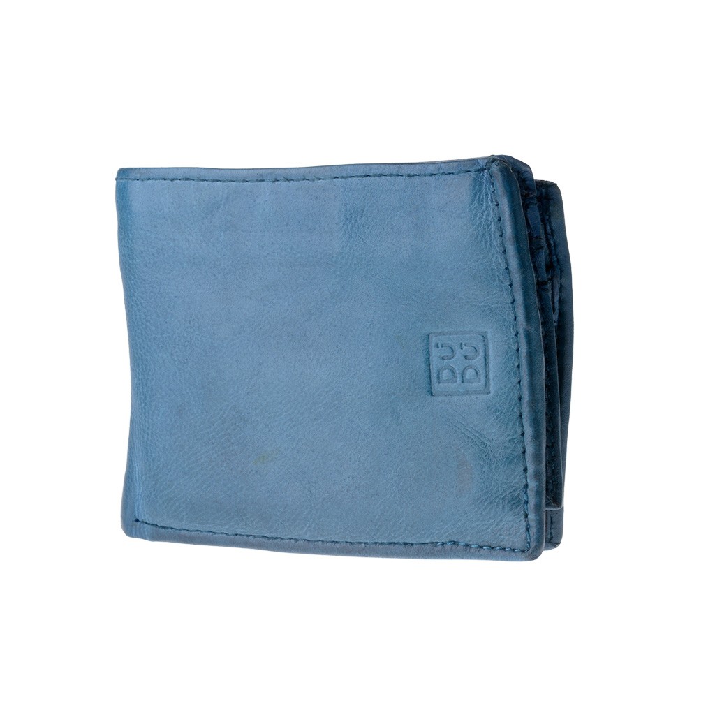 DuDu Mans hand-made soft natural high quality leather wallet - Blue