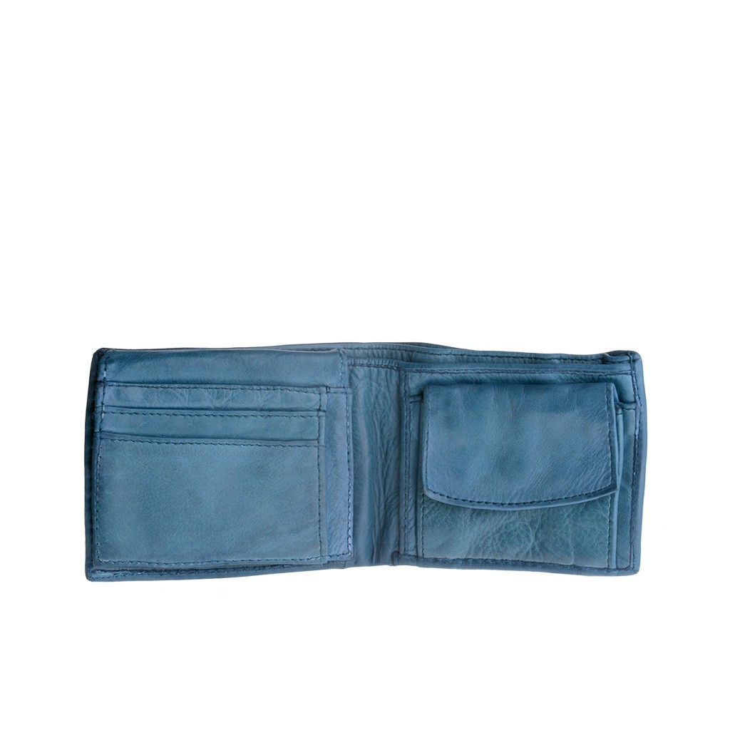 DuDu Mans hand-made soft natural high quality leather wallet - Blue