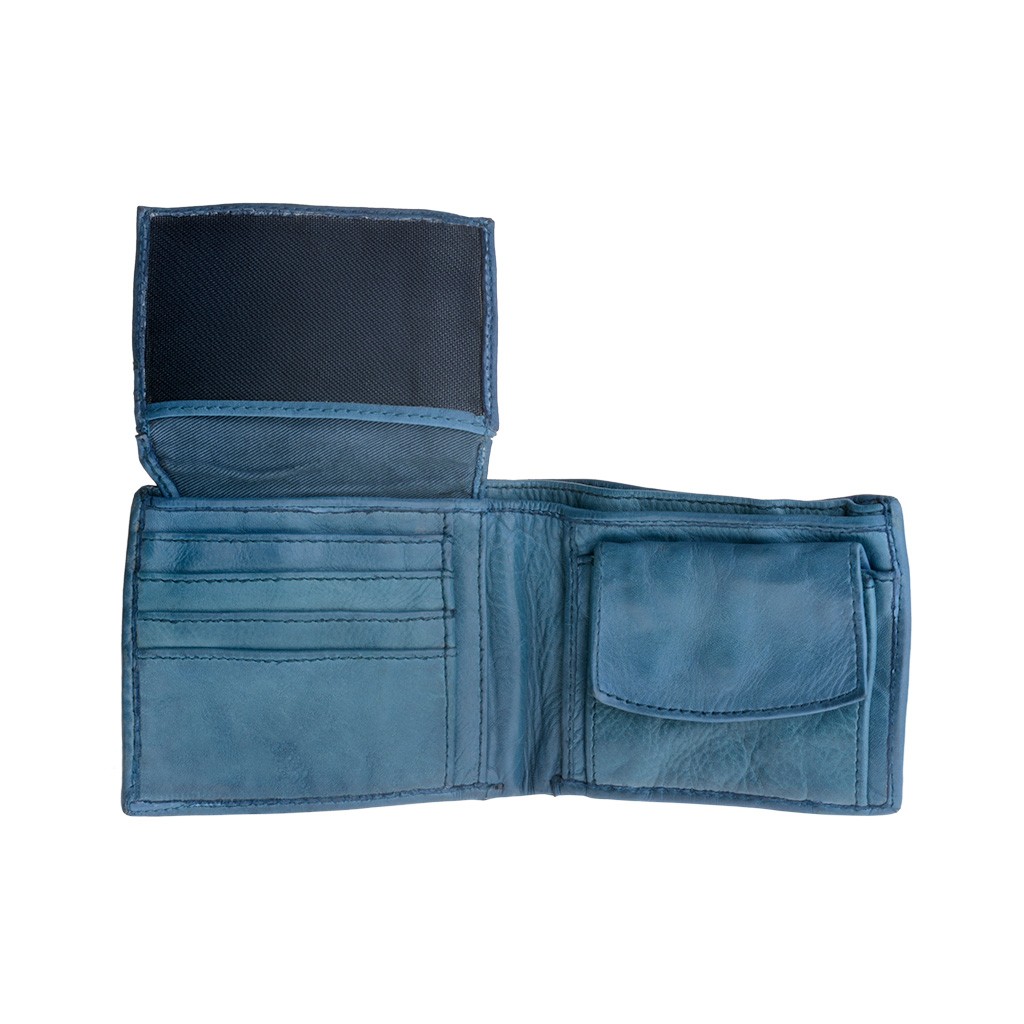 DuDu Mans hand-made soft natural high quality leather wallet - Blue