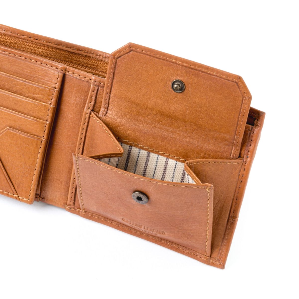 DuDu Unique Leather Wallet With Coin Purse - Light Brown