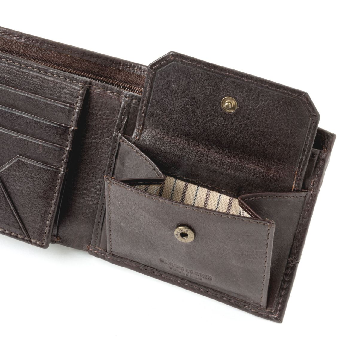 DuDu Unique Leather Wallet With Coin Purse - Dark Brown
