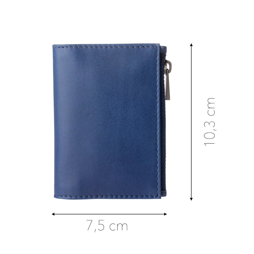 DuDu Zip-It Minimalist Leather Wallet - Blue