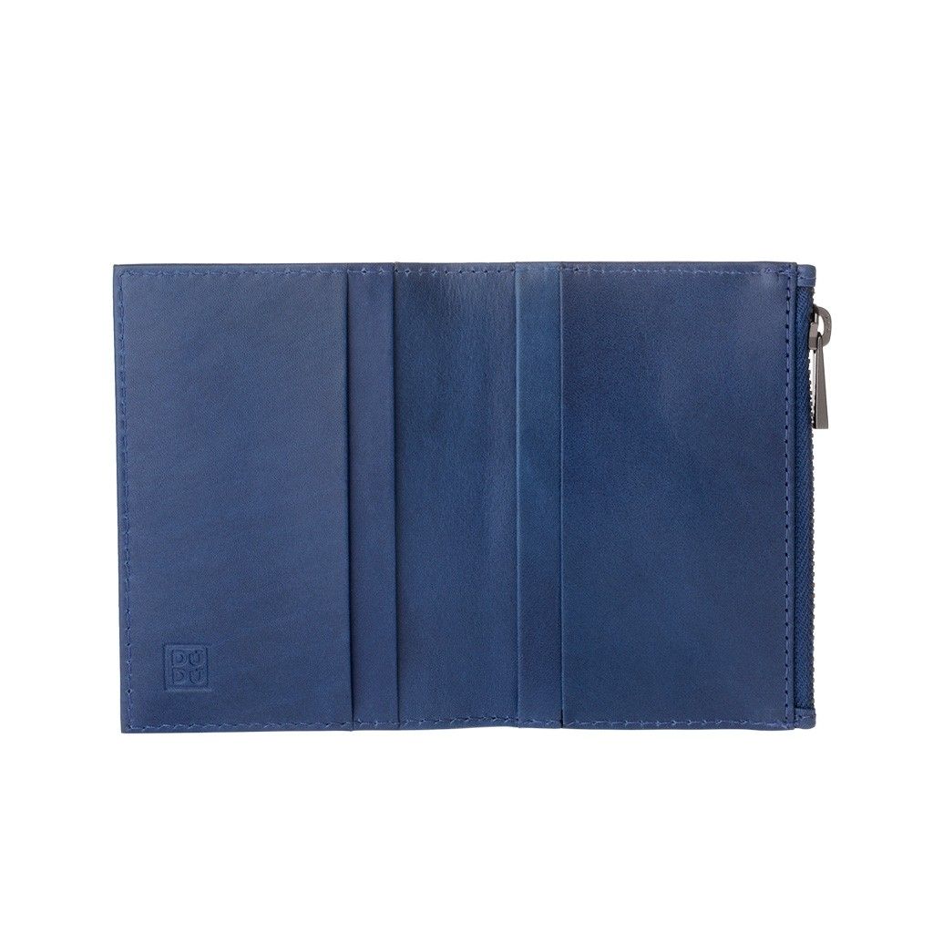 DuDu Zip-It Minimalist Leather Wallet - Blue